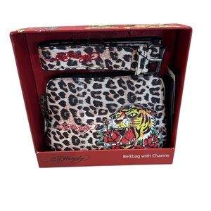 Ed Hardy Leopard and Tiger Belt Bag with Red Accents